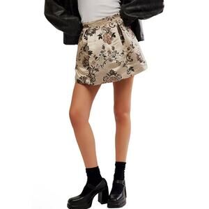 Free People Benjamine Jacquard Mini Skirt Cream and Brown Feminine Sz 14 NWT